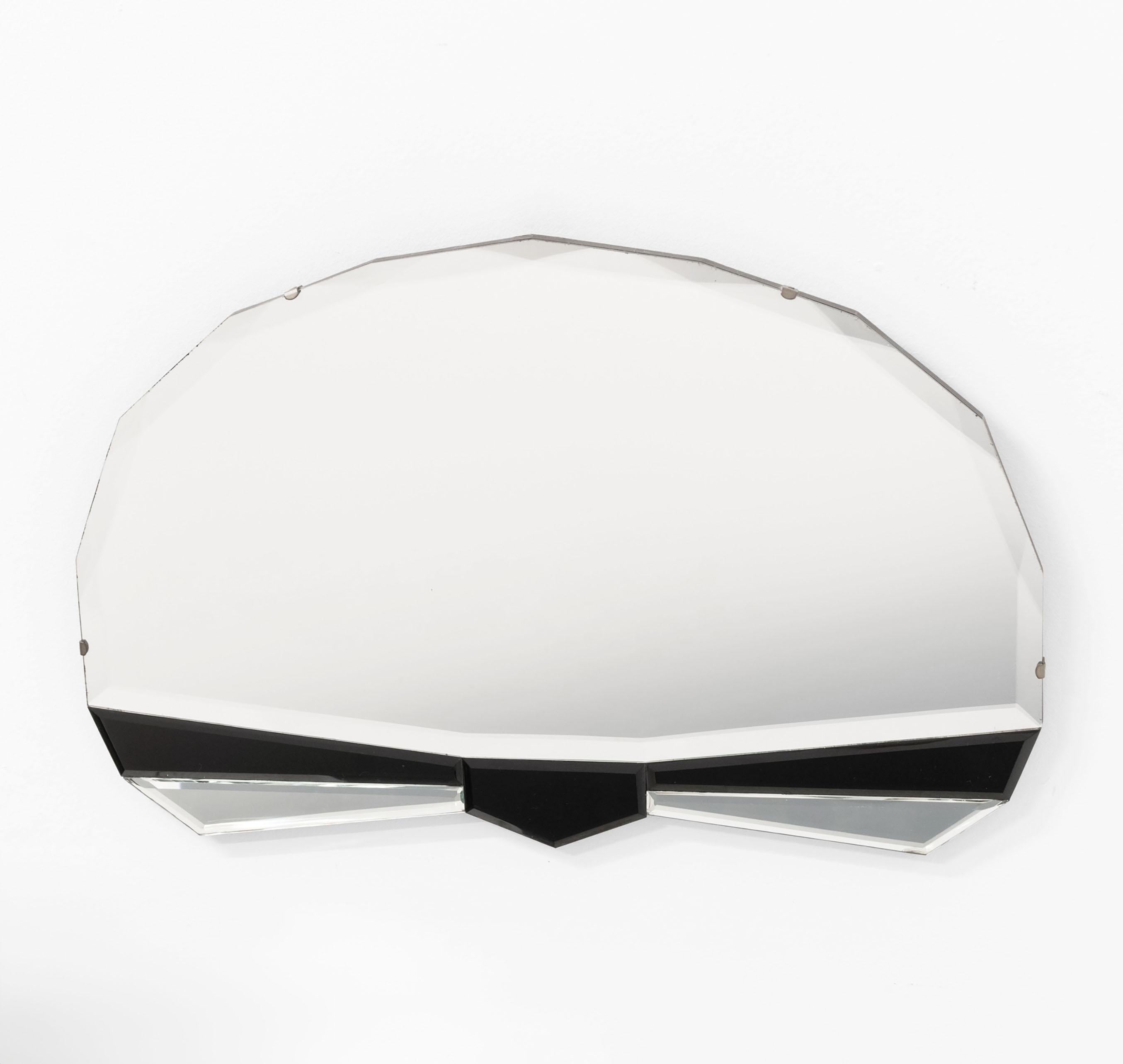 Mid-20th Century Original English Art Deco Fan Shaped Wall Mirror Black 1930 For Sale