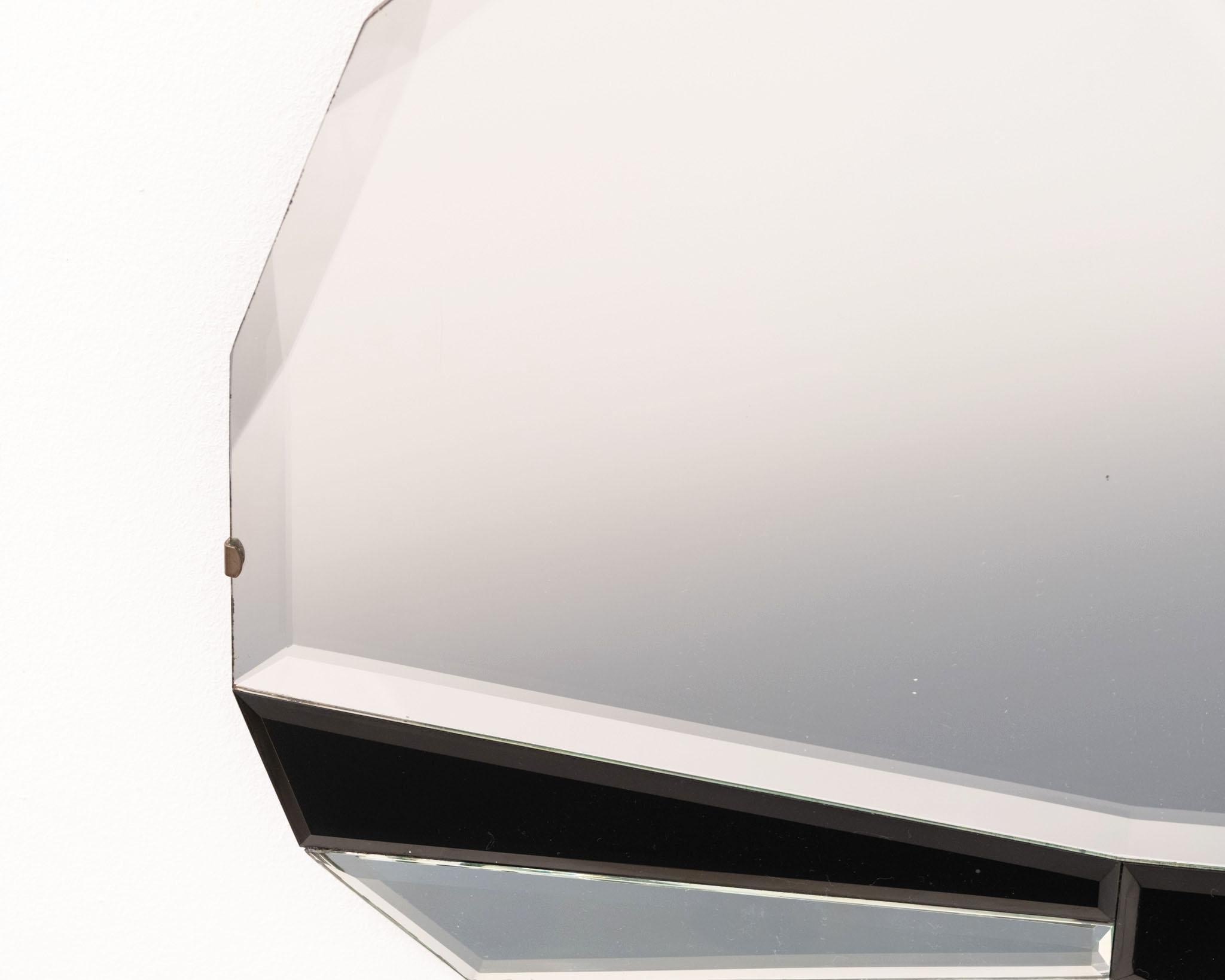 Glass Original English Art Deco Fan Shaped Wall Mirror Black 1930 For Sale