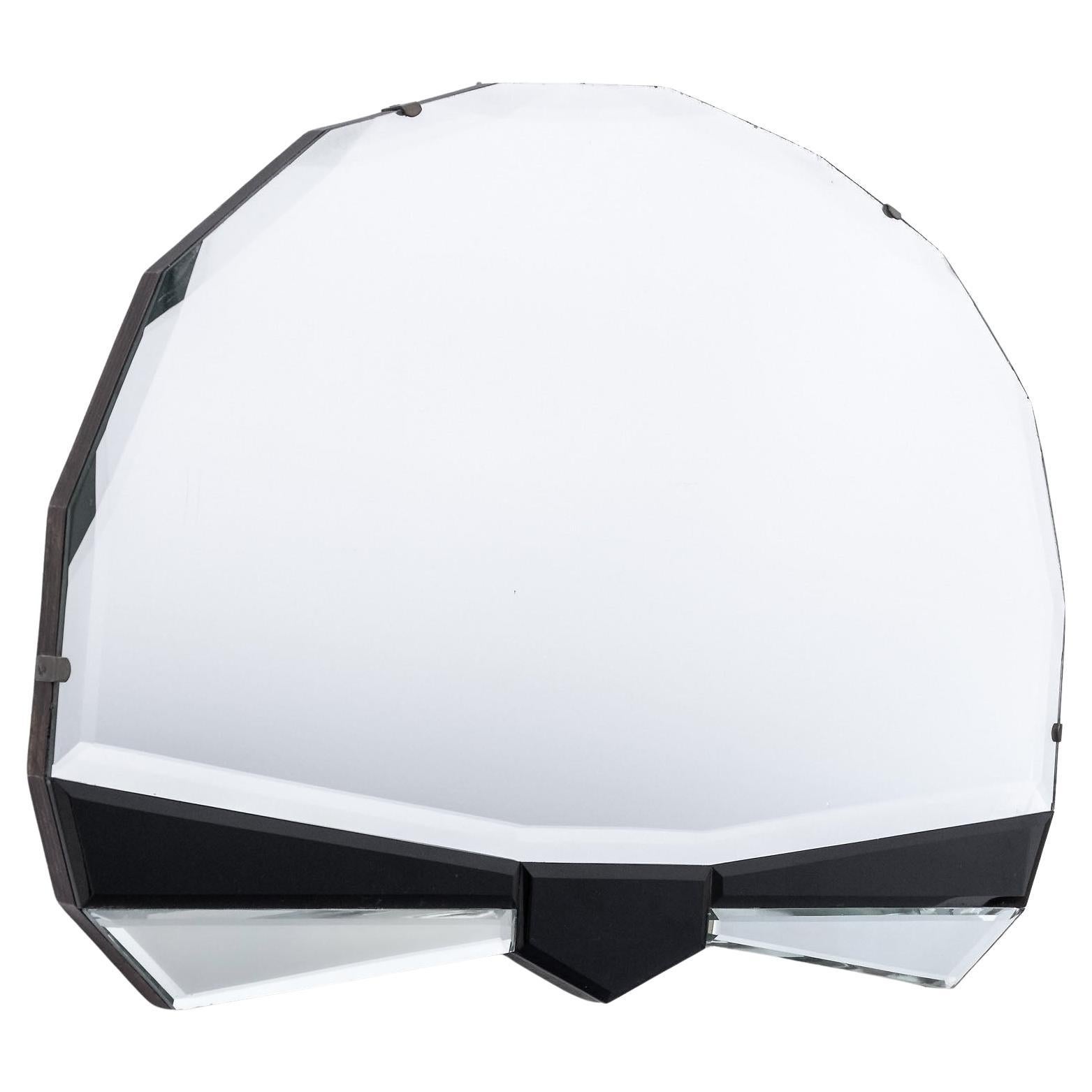 Original English Art Deco Fan Shaped Wall Mirror Black 1930 For Sale