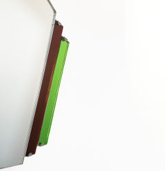 Original English Art Deco Geometric Wall Mirror Red Green 1930
