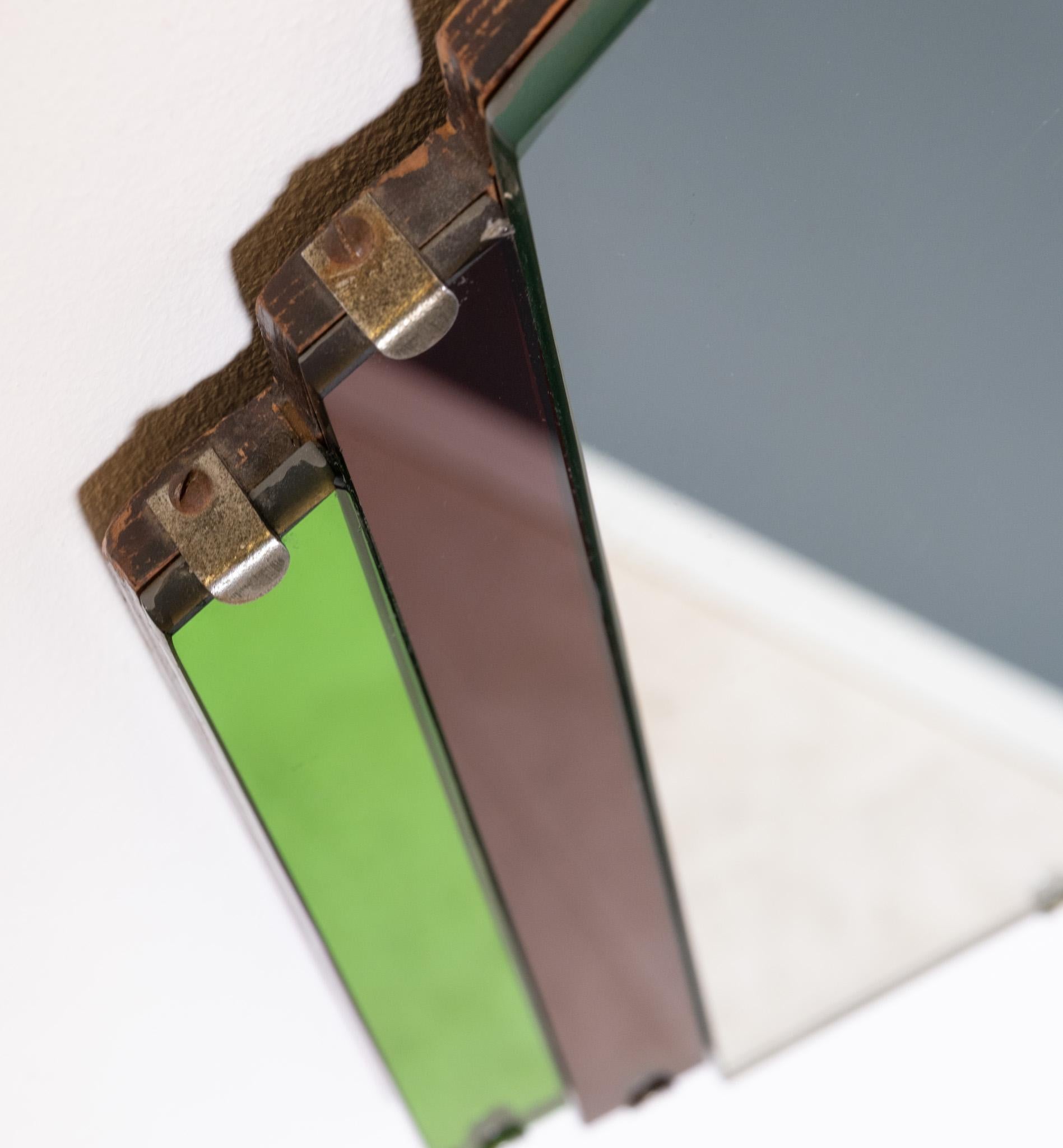 Mid-20th Century Original English Art Deco Geometric Wall Mirror Red Green 1930 For Sale