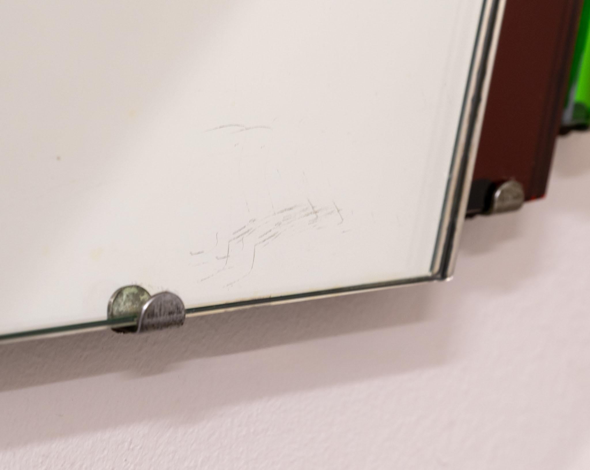 Glass Original English Art Deco Geometric Wall Mirror Red Green 1930 For Sale