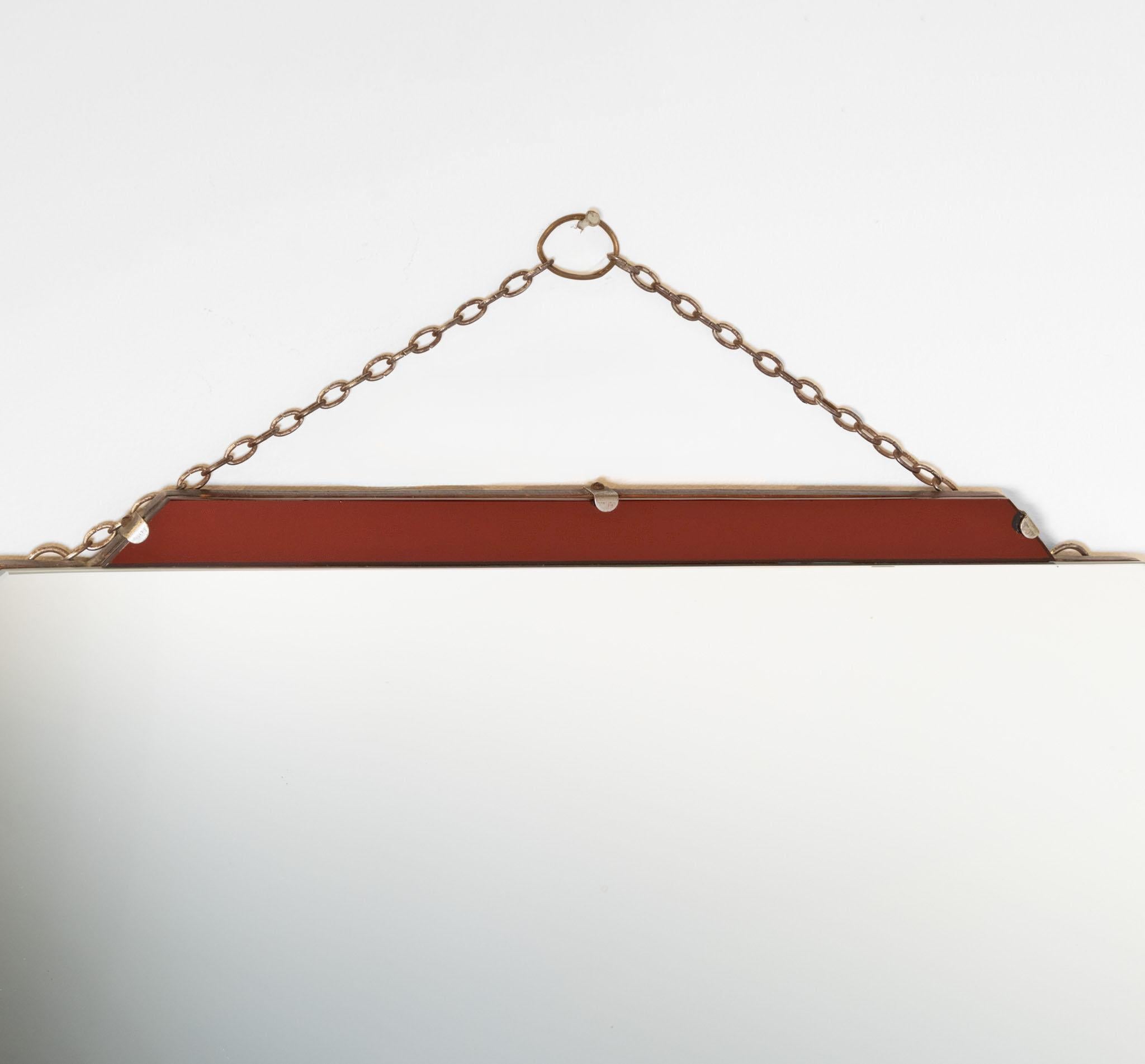 Original English Art Deco Geometric Wall Mirror Red Green 1930 For Sale 3