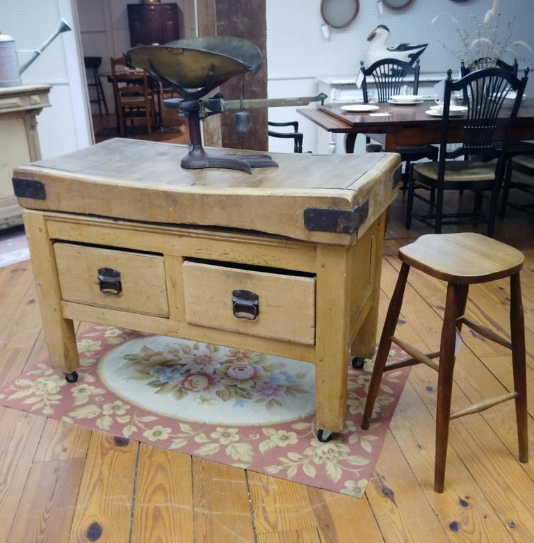 Original English Butcher Block with Two Drawers at 1stDibs