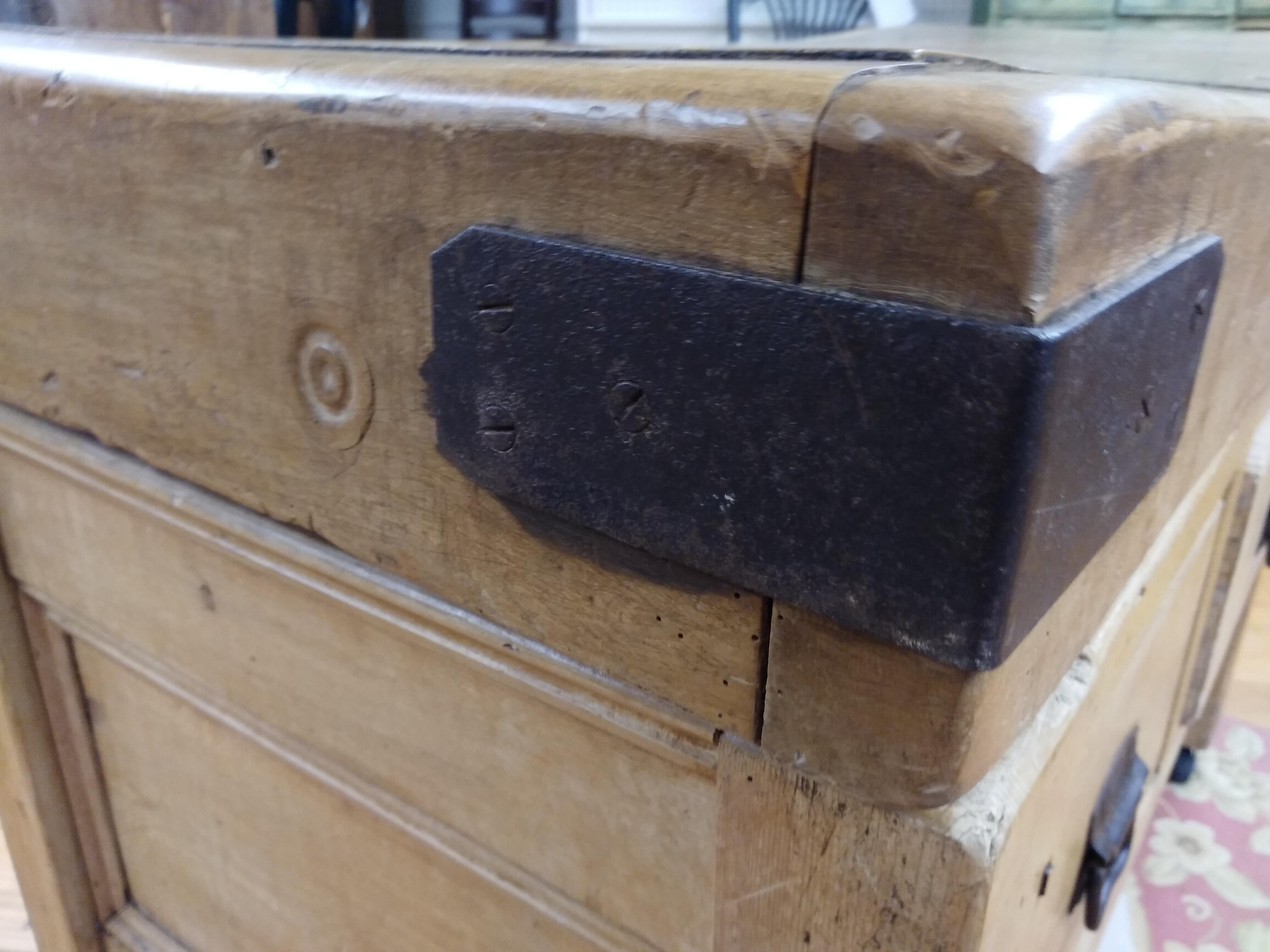 19th Century Original English Butcher Block with Two Drawers