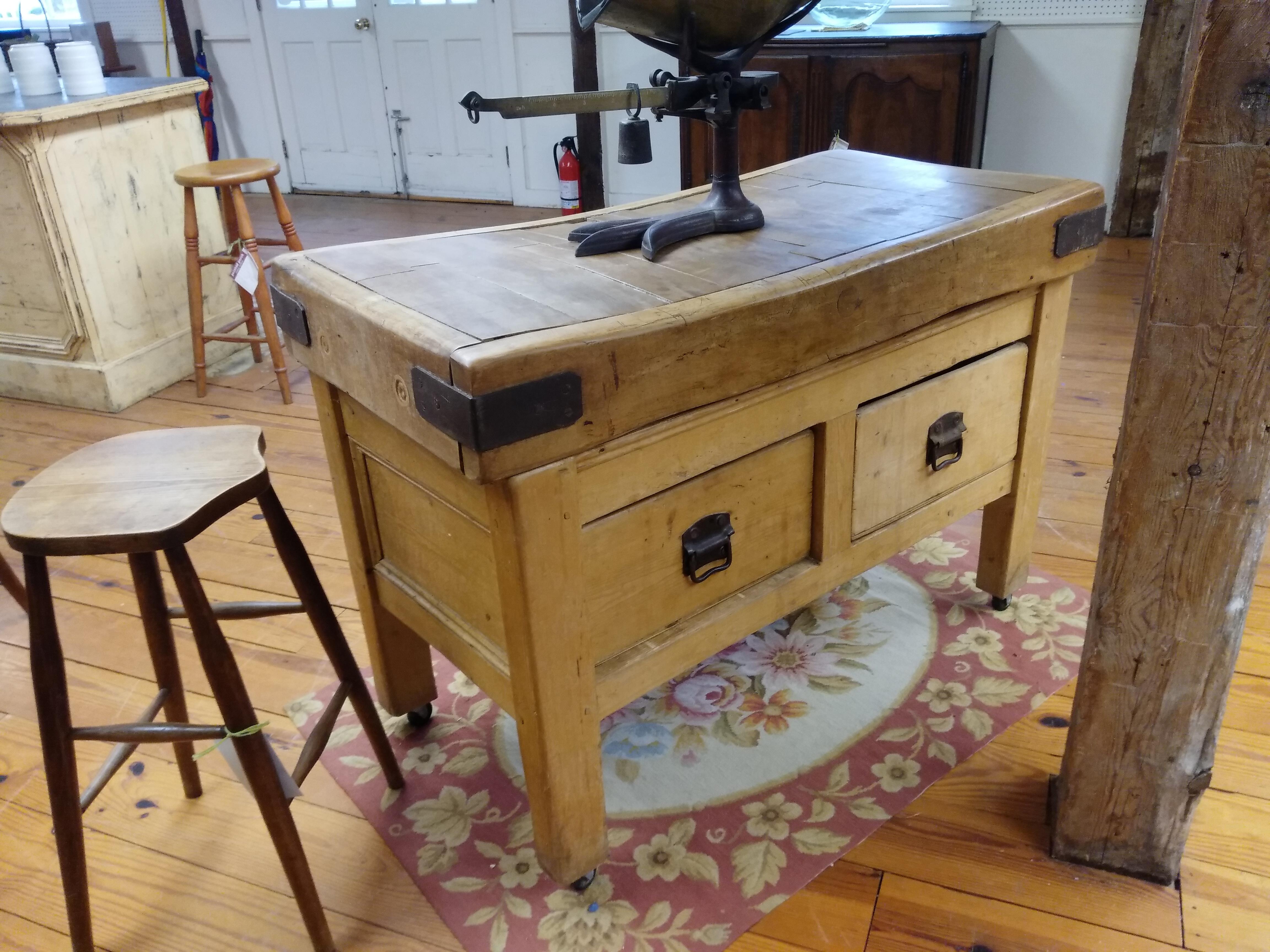 Original English Butcher Block with Two Drawers 2