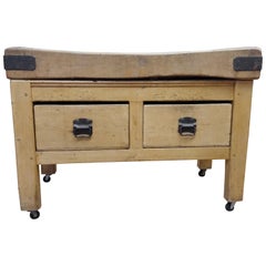 Original English Butcher Block with Two Drawers