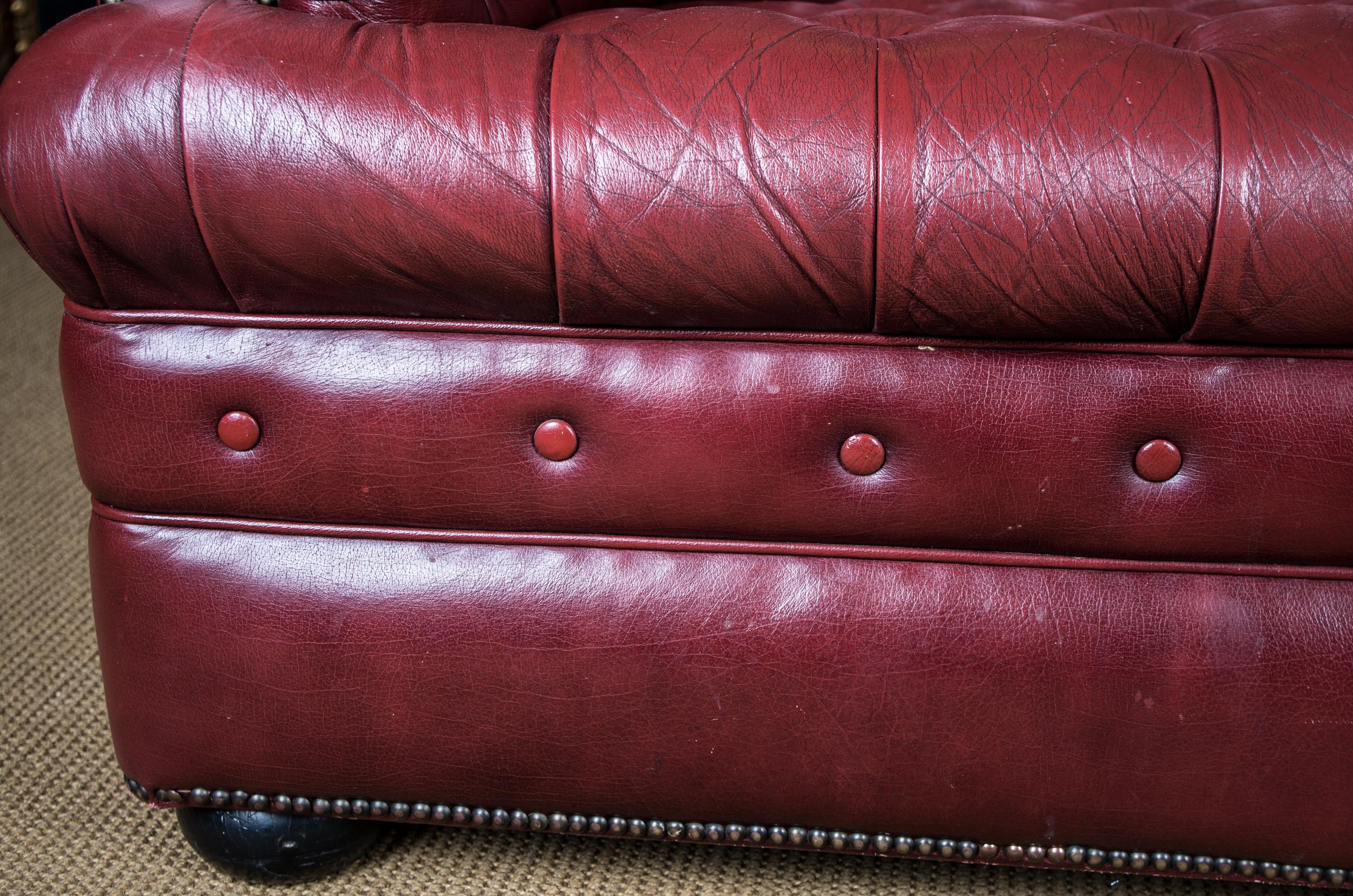Original English Chesterfield Leather Sofa Three-Seat Couch 9