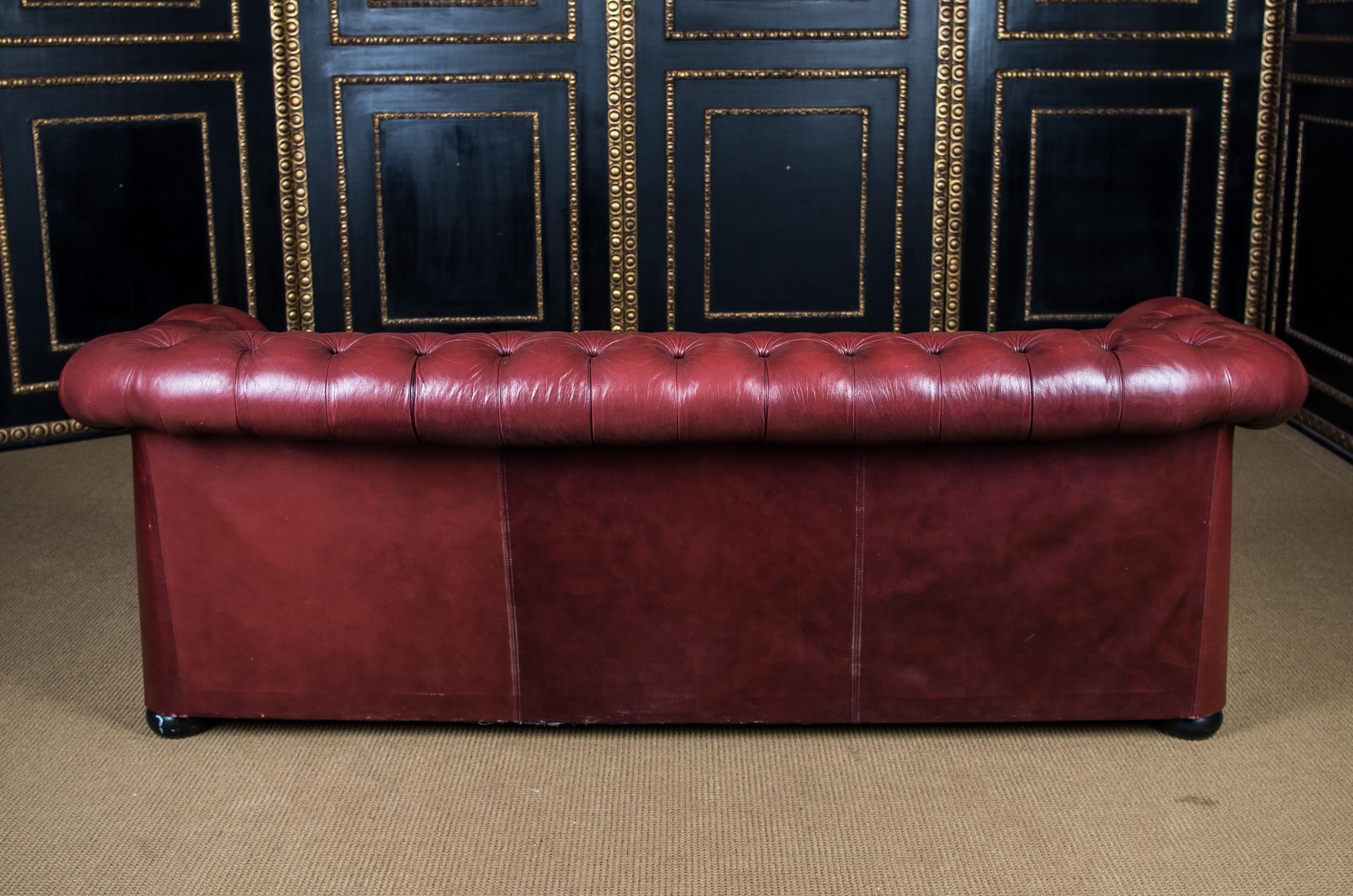 Original English Chesterfield Leather Sofa Three-Seat Couch 15