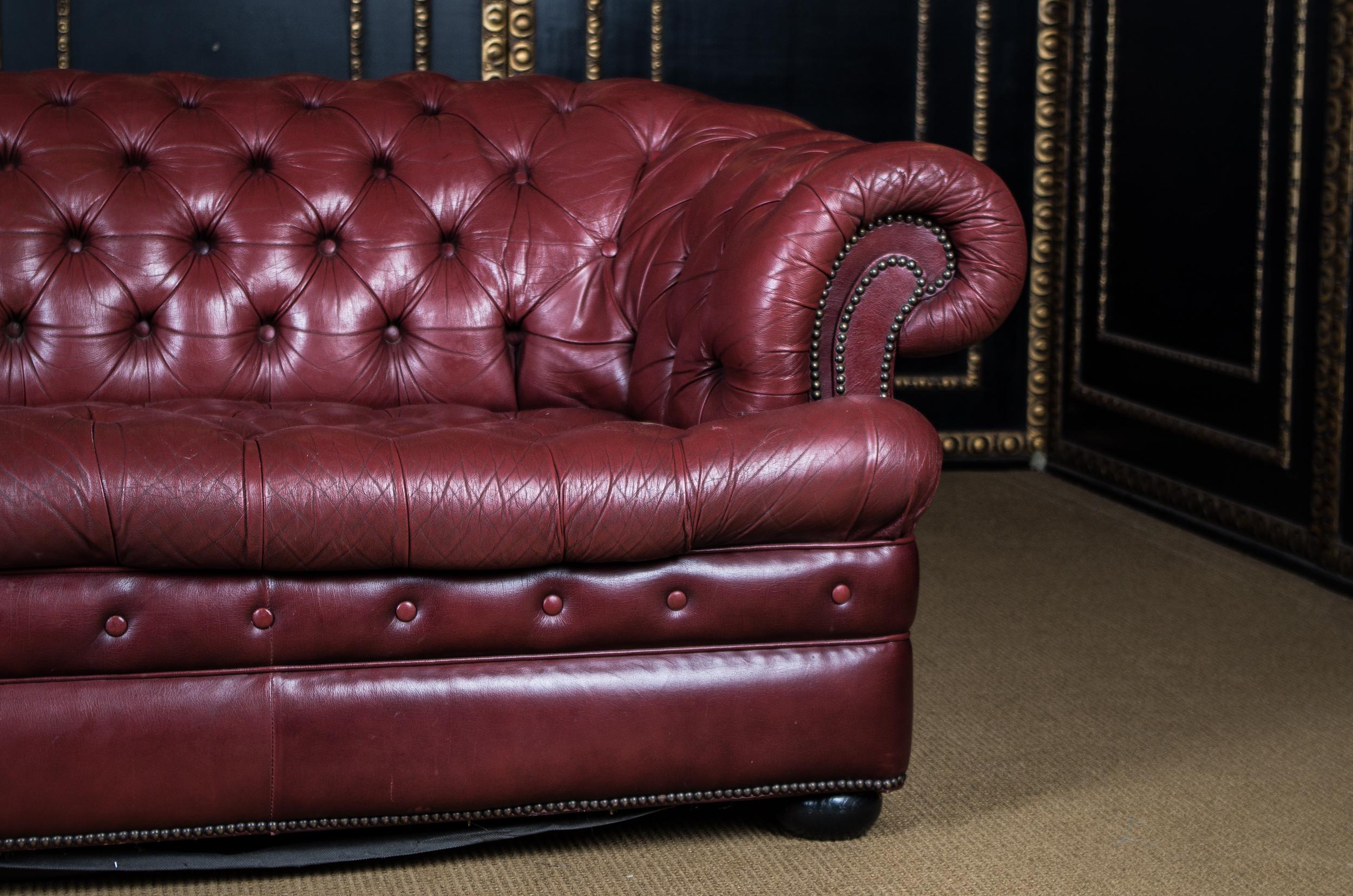 Original English Chesterfield Leather Sofa Three-Seat Couch 1