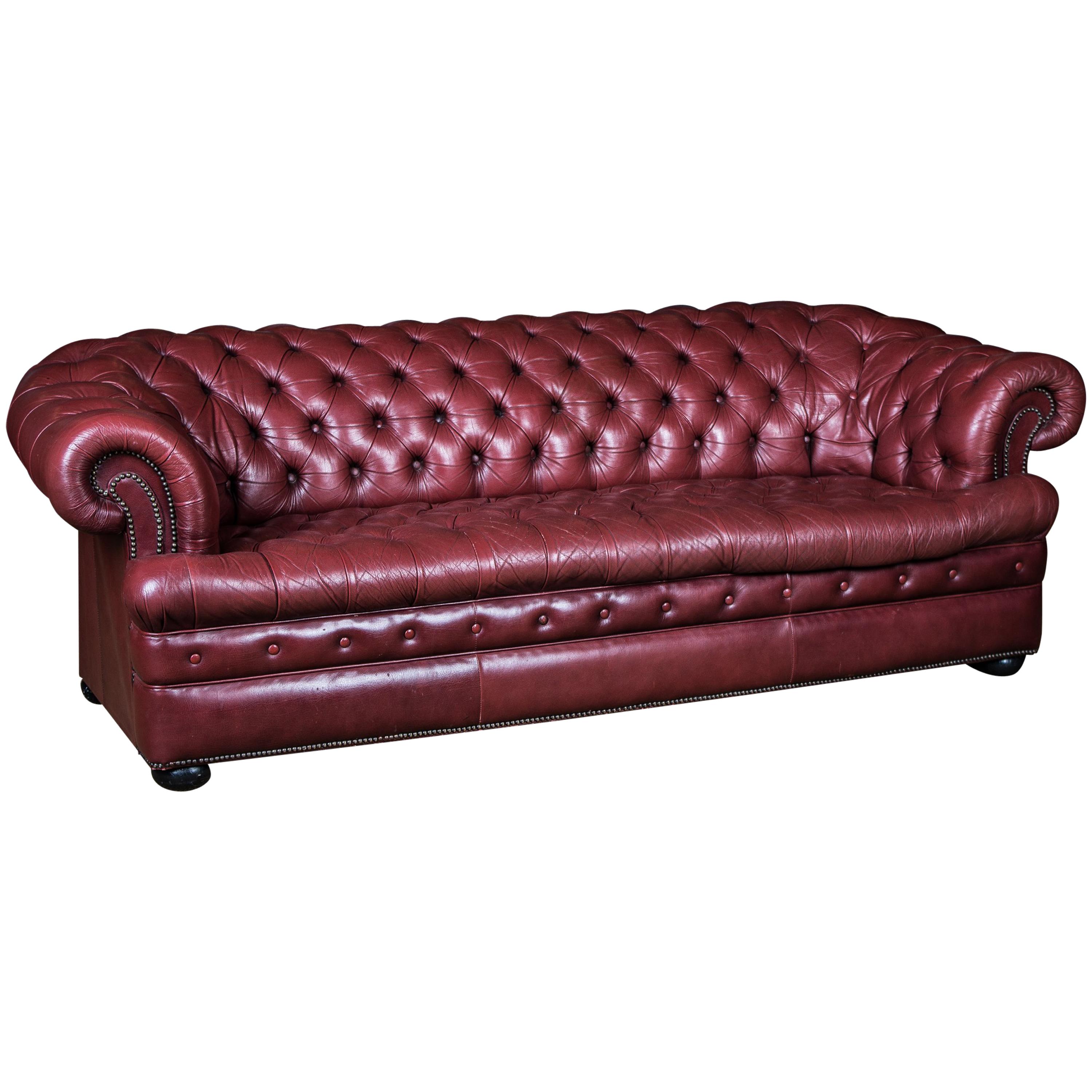Original English Chesterfield Leather Sofa Three-Seat Couch