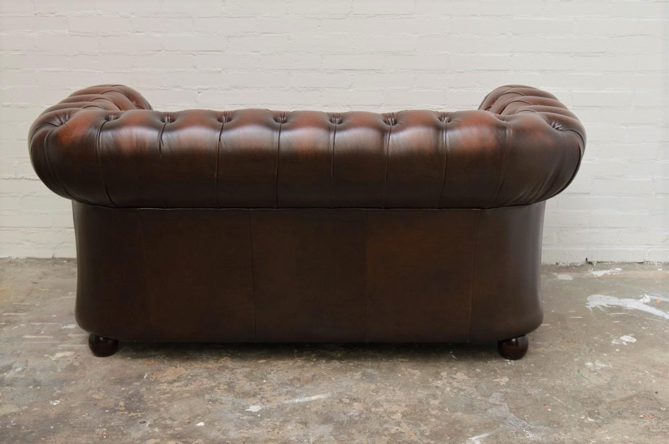 Original English Chesterfield Sofa Two Seat in Leather Tobacco Tan For Sale 1