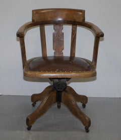 Original English circa 1900 Edwardian Directors Office Captains Armchair in Oak