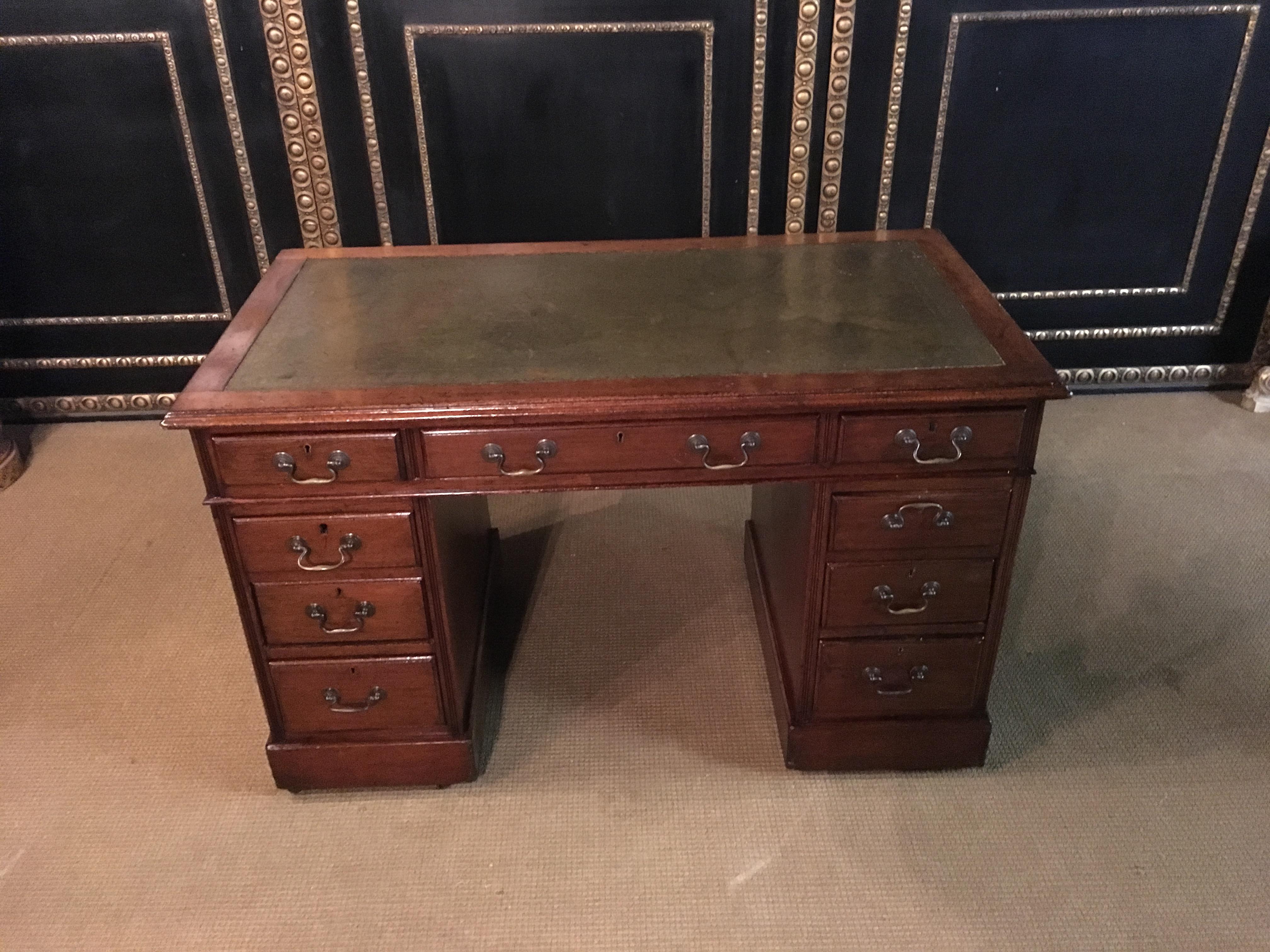 Veneer Original English Desk with Leather Plate