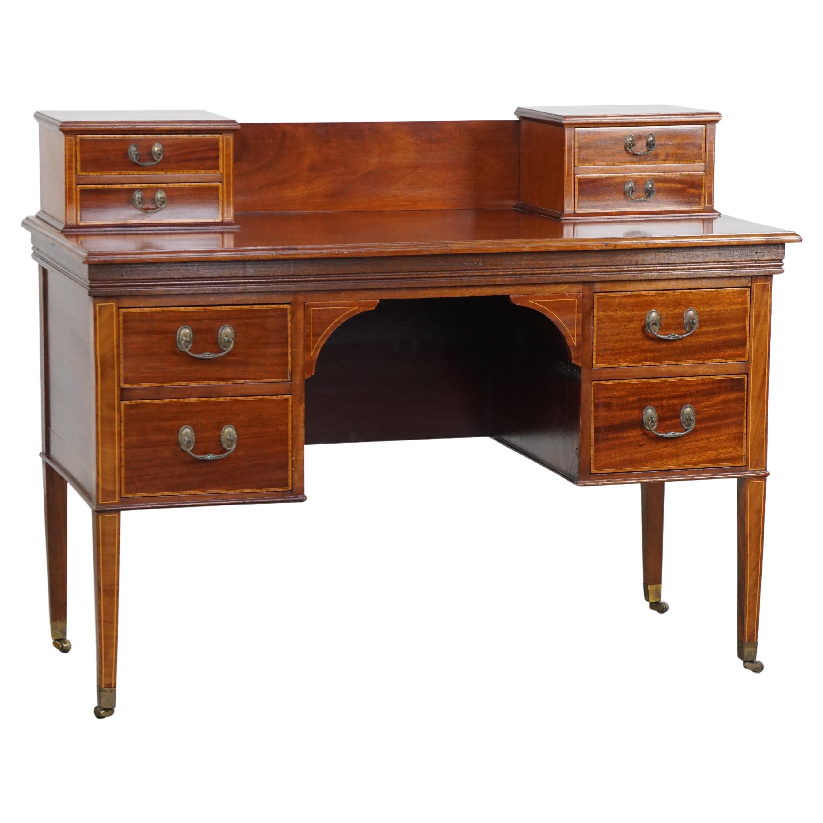 Scrivania originale in stile impero inglese con bellissimi intarsi in legno, XIX secolo. in vendita