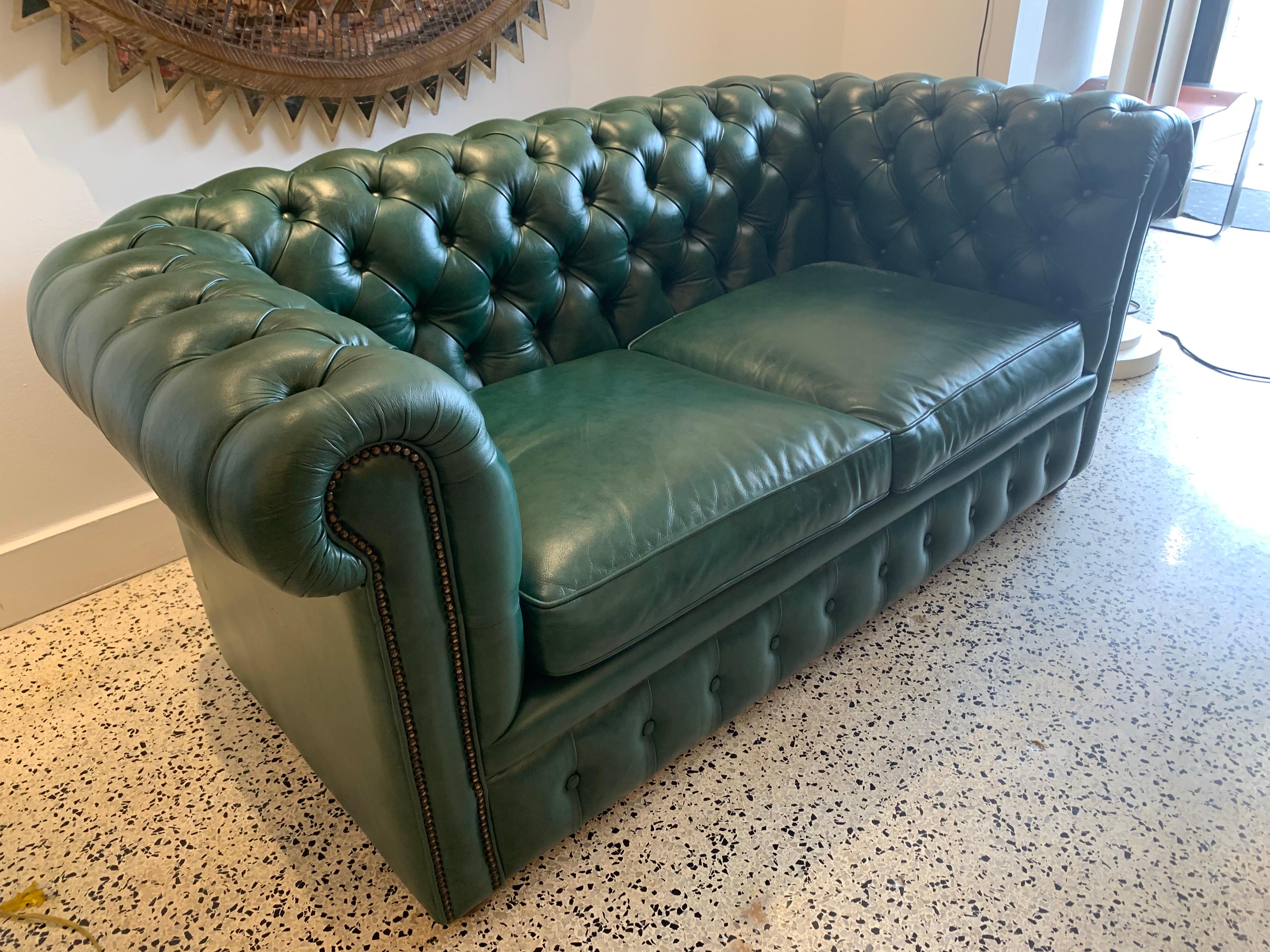hunter green leather couch