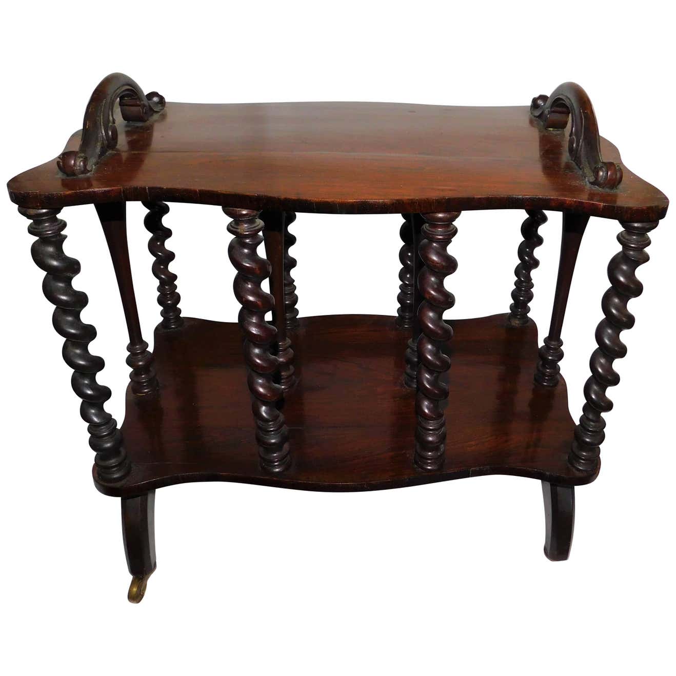 Original English Victorian Walnut Magazine Rack Table with Barley Twist ...