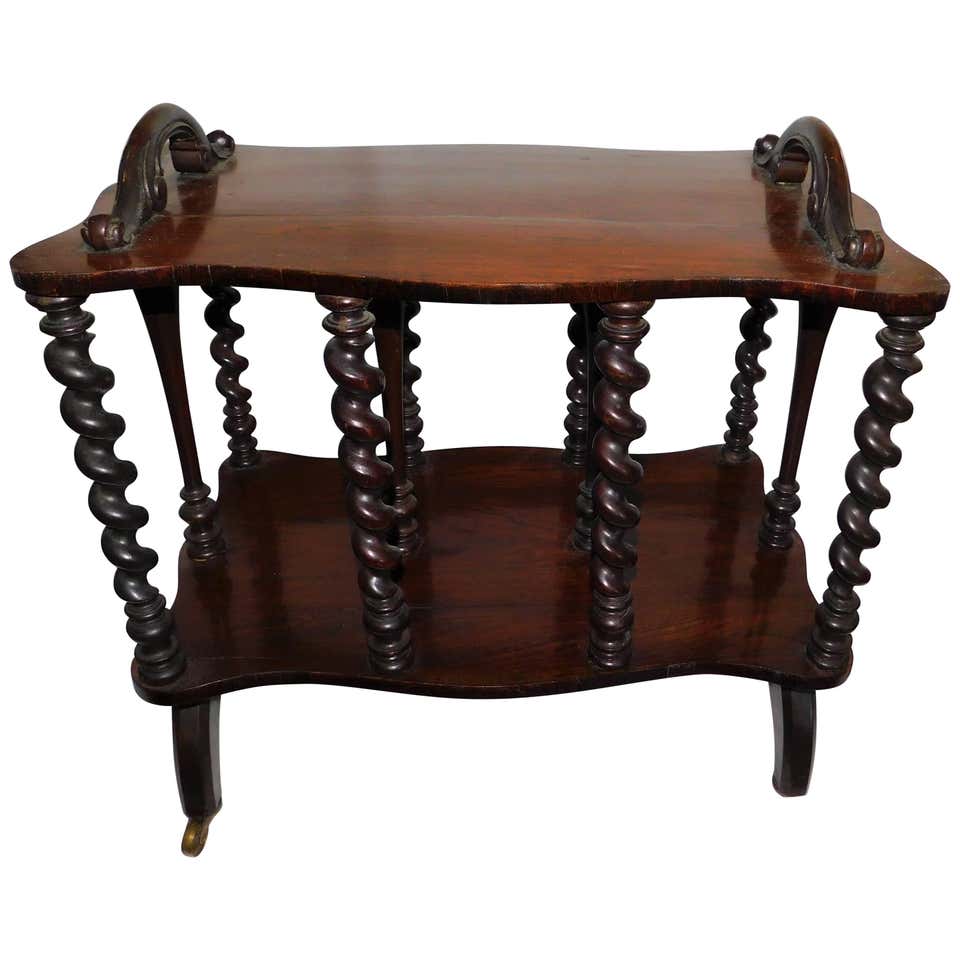 Original English Victorian Walnut Magazine Rack Table with Barley Twist ...