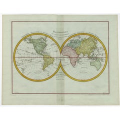 Original Engraved Antique Map of the World, Colorful and Decorative, C.1780