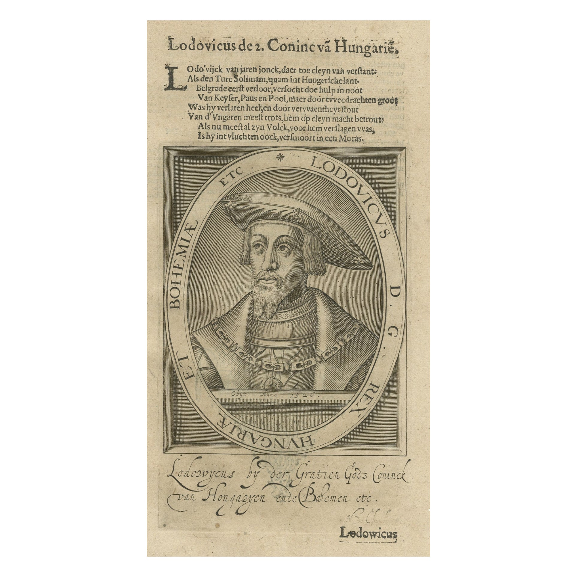 Graviertes Porträt von Ludwig II., König von Ungarn, Kroatien und Böhmen, 1615