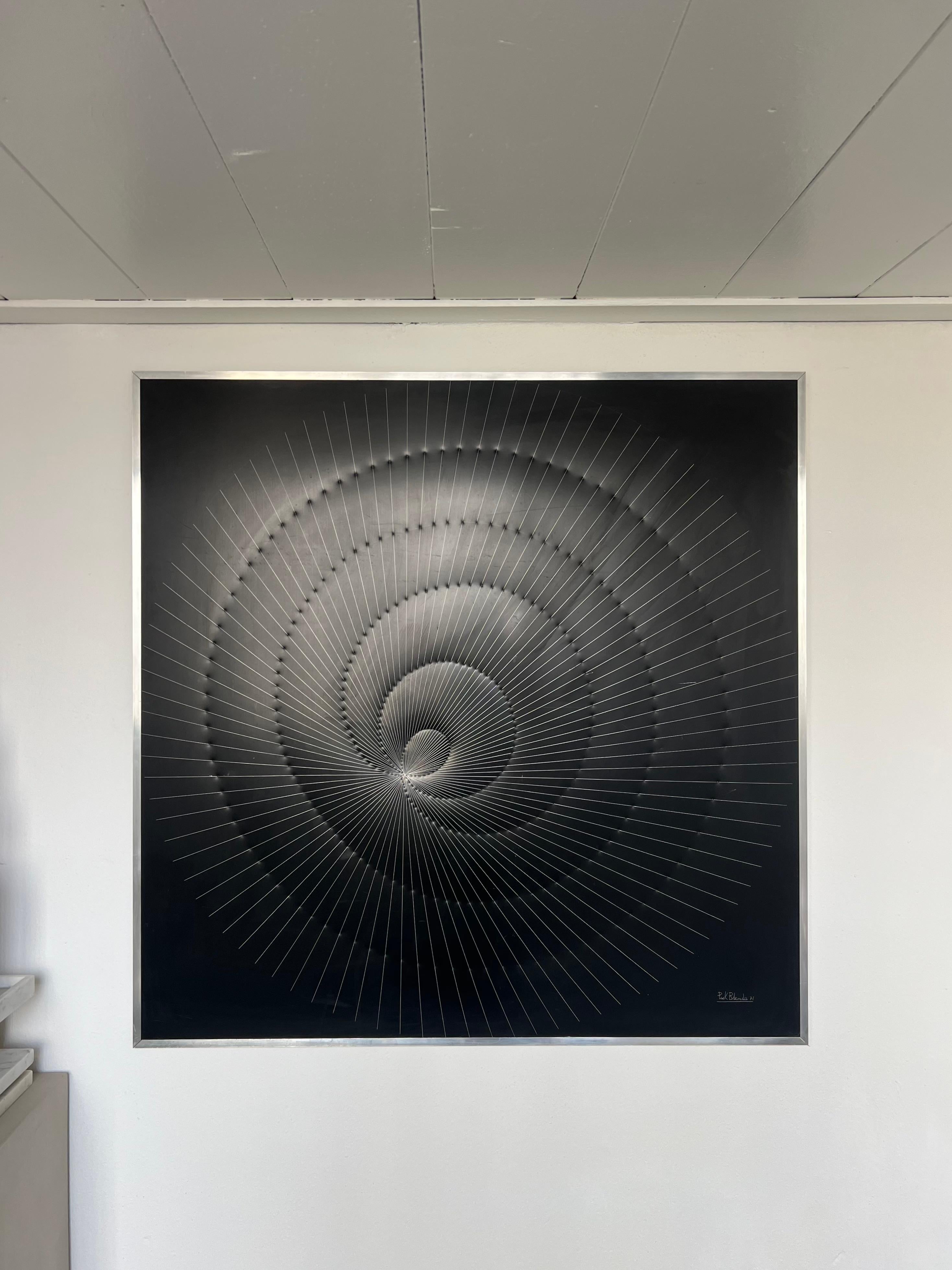 Modern Original Engraving by Peck Blenda, abstract geometric and optical illusion art For Sale