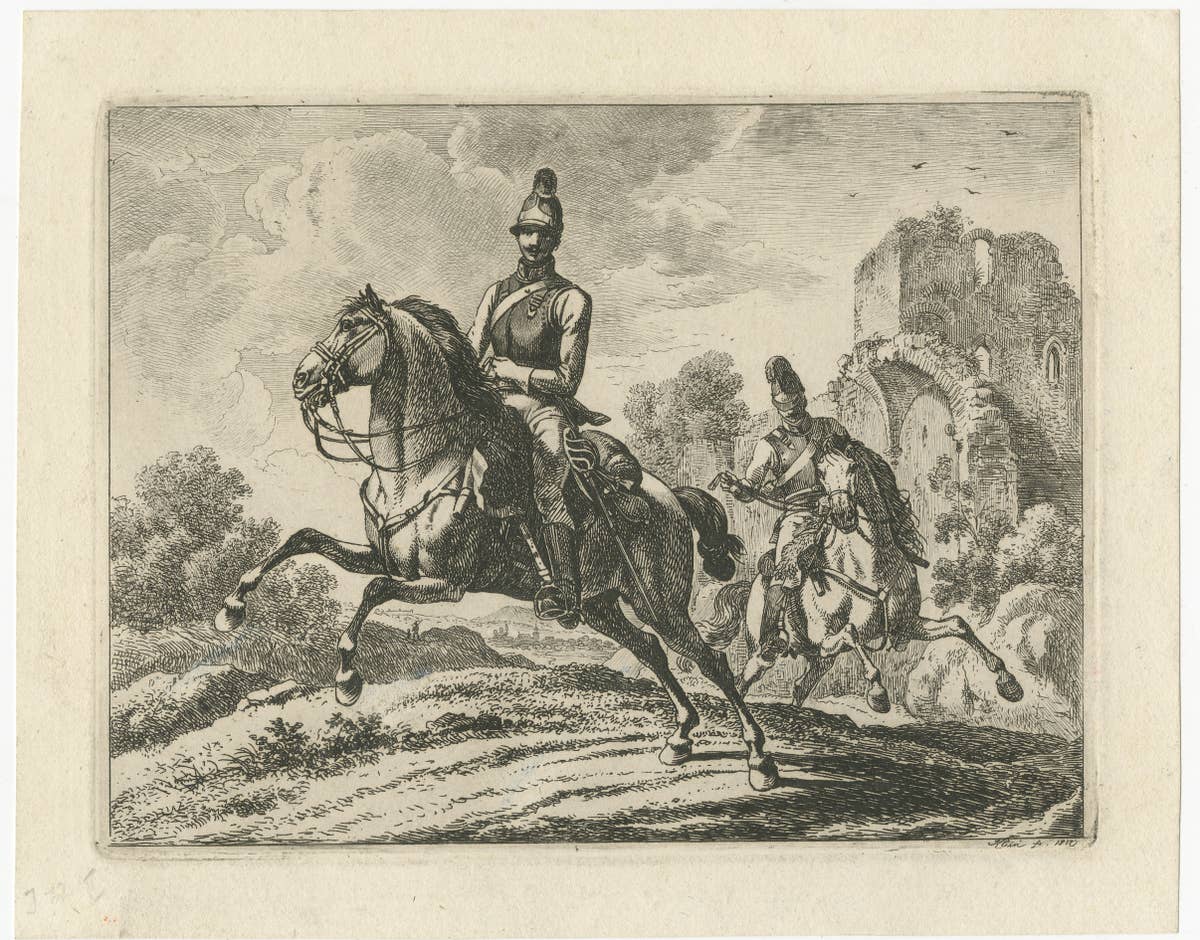 Original Engraving of Austrian Soldiers on Horseback, 1812