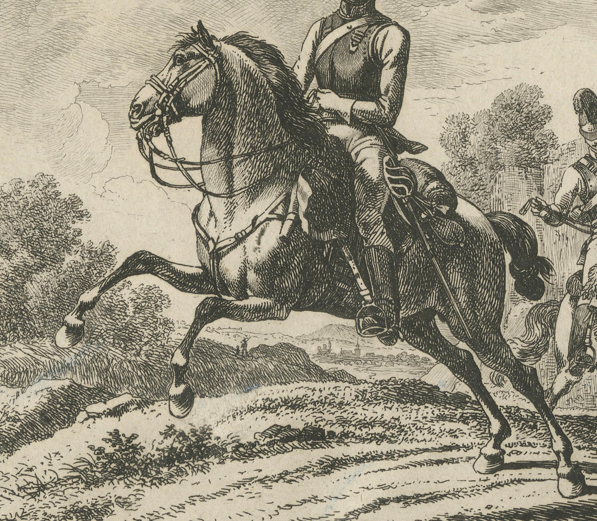 Gravé Gravure originale des soldats autrichiens à cheval, 1812 en vente