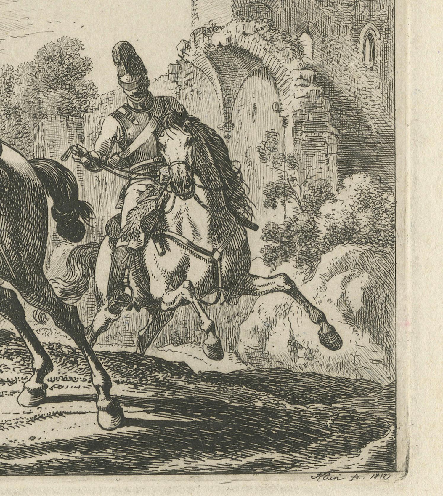 Gravure originale des soldats autrichiens à cheval, 1812 Bon état - En vente à Langweer, NL