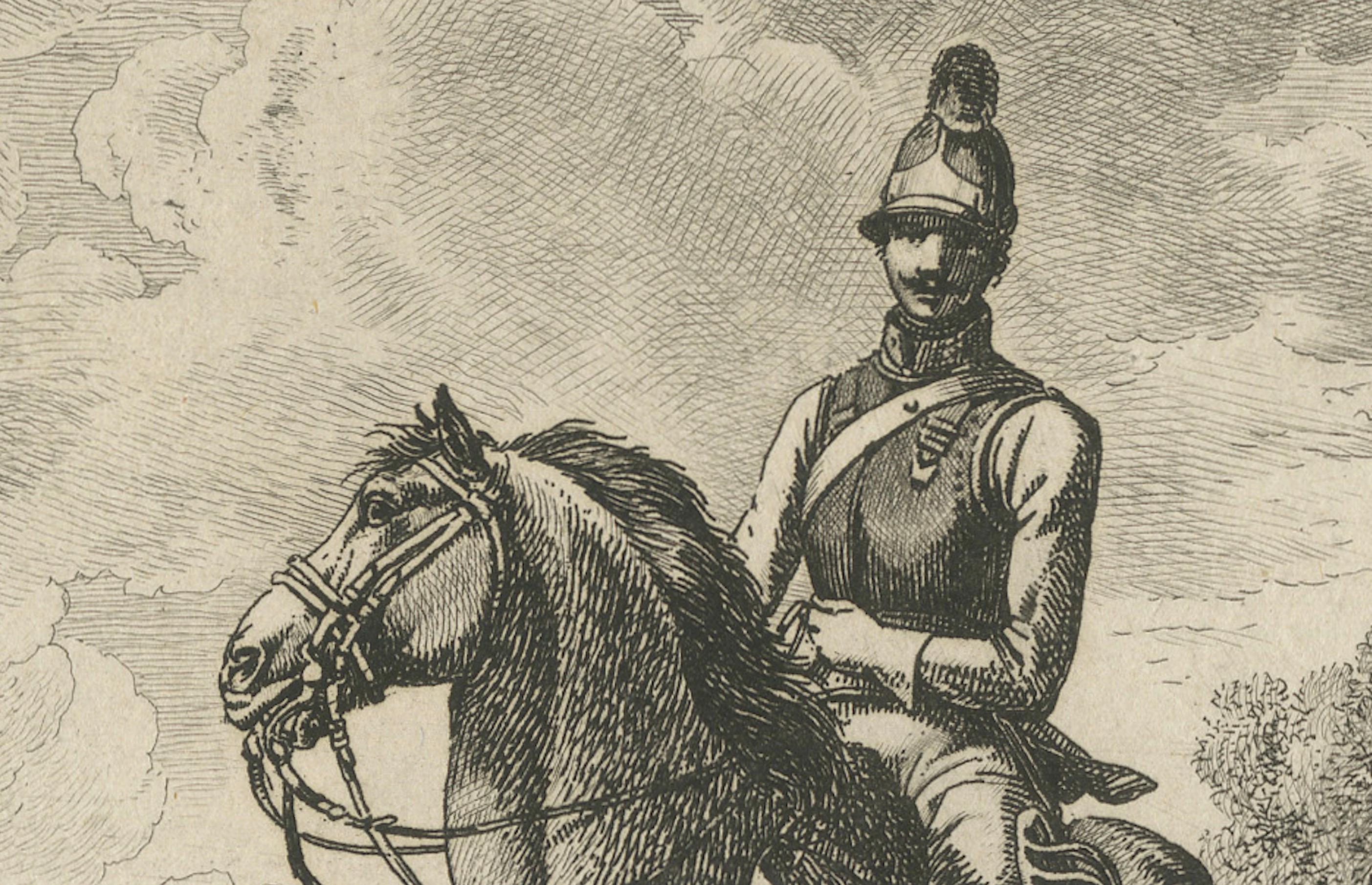 Early 19th Century Original Engraving of Austrian Soldiers on Horseback, 1812 For Sale