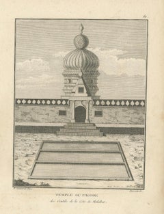 Original Engraving of Hindu Pagoda on Malabar Coast, Antique Temple Print, 1806