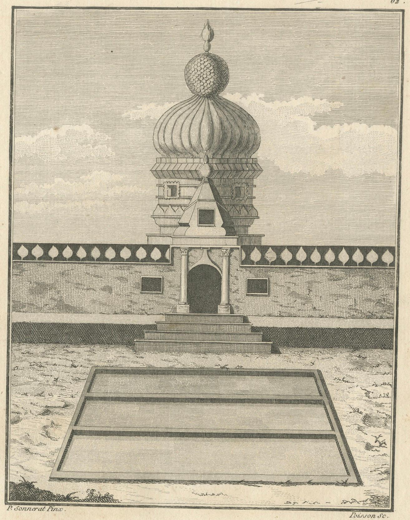 Gravé Gravure originale de pagode hindoue sur la côte de Malabar, impression de temple ancienne, 1806 en vente