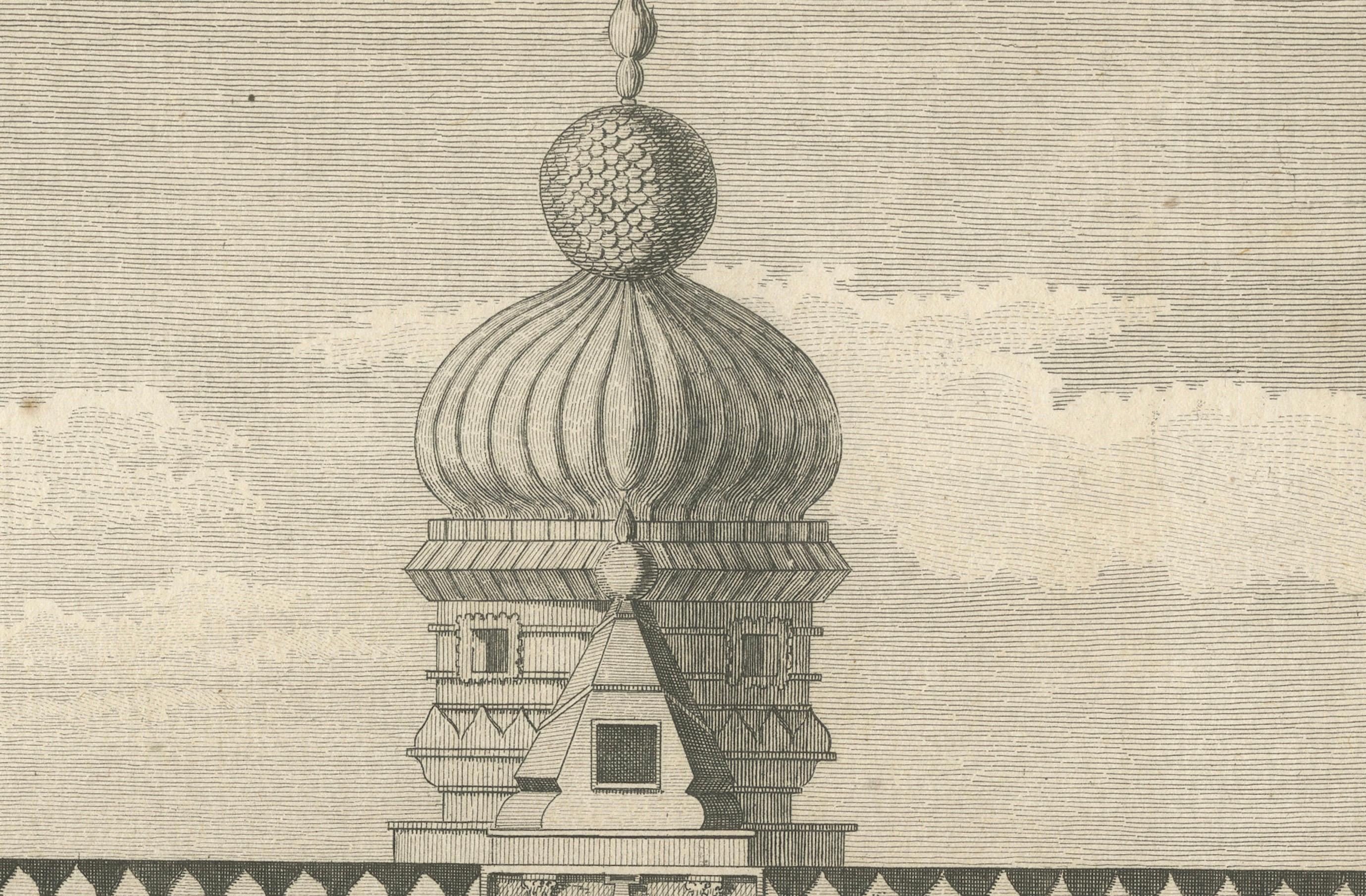 Gravure originale de pagode hindoue sur la côte de Malabar, impression de temple ancienne, 1806 Bon état - En vente à Langweer, NL
