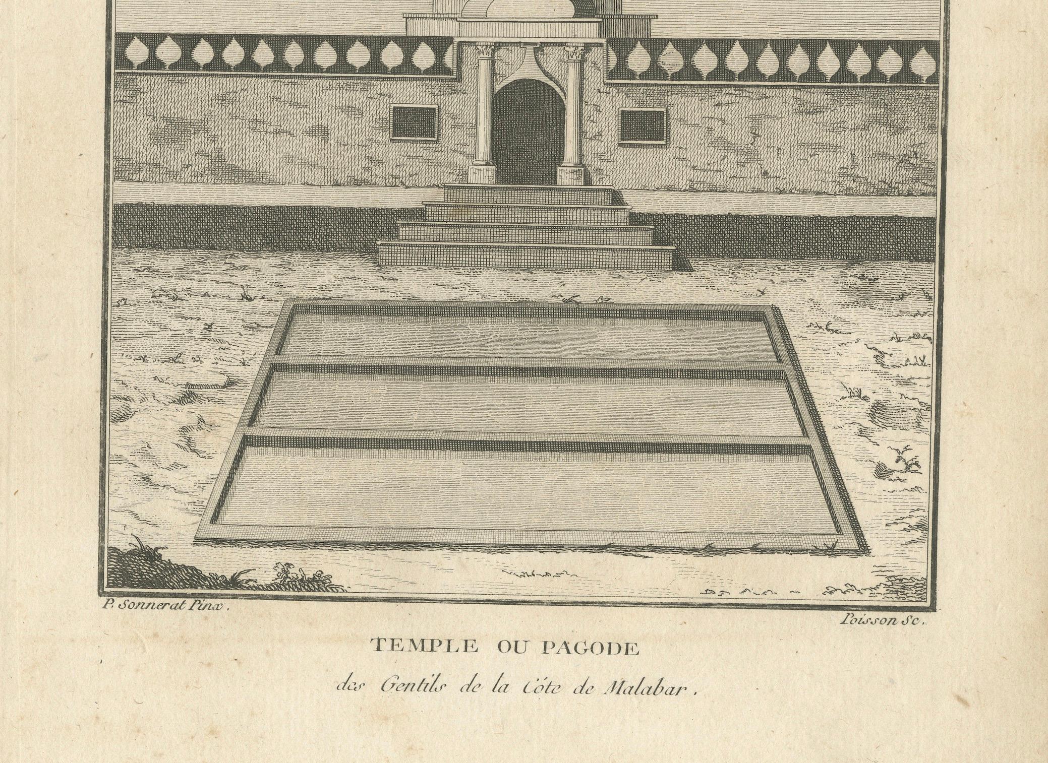 Papier Gravure originale de pagode hindoue sur la côte de Malabar, impression de temple ancienne, 1806 en vente