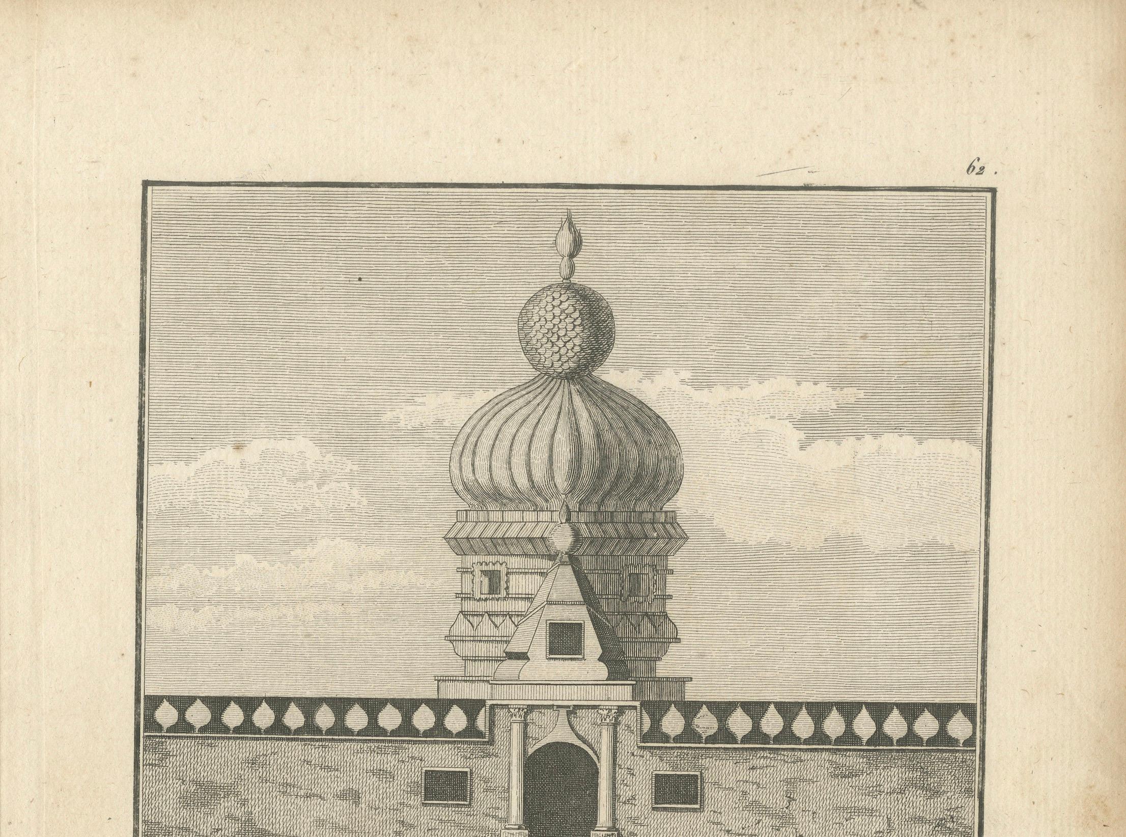 Gravure originale de pagode hindoue sur la côte de Malabar, impression de temple ancienne, 1806 en vente 1