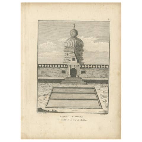 Original Engraving of Hindu Pagoda on Malabar Coast, Antique Temple Print, 1806