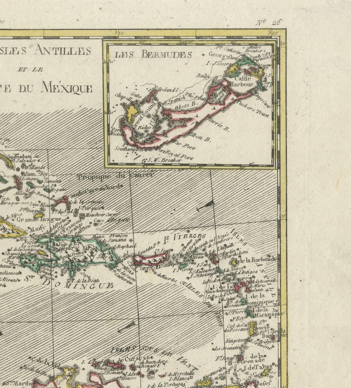 Original-Gravur der Westindischen Inseln, Golf von Mexiko, Antilles, Karibik, 1780 (Graviert) im Angebot