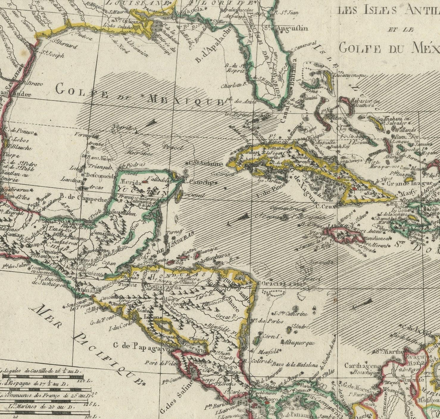Original Engraving of the West Indies, Gulf of Mexico, Antilles, Caribbean, 1780 In Good Condition For Sale In Langweer, NL