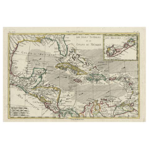 Original Engraving of the West Indies, Gulf of Mexico, Antilles, Caribbean, 1780