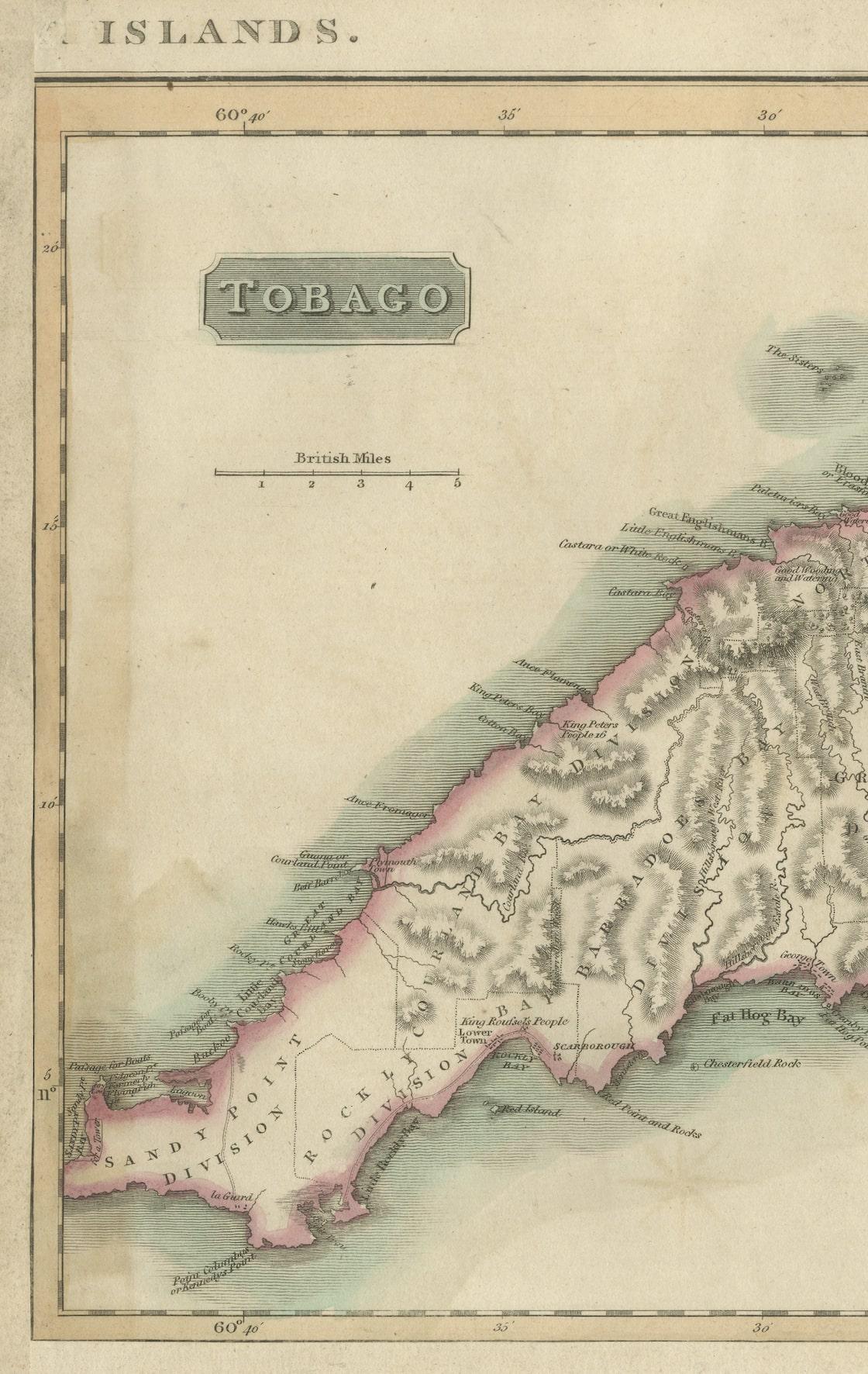 Engraved Original Engraving of Tobago, West Indies, Caribbean by John Thomson 1816
