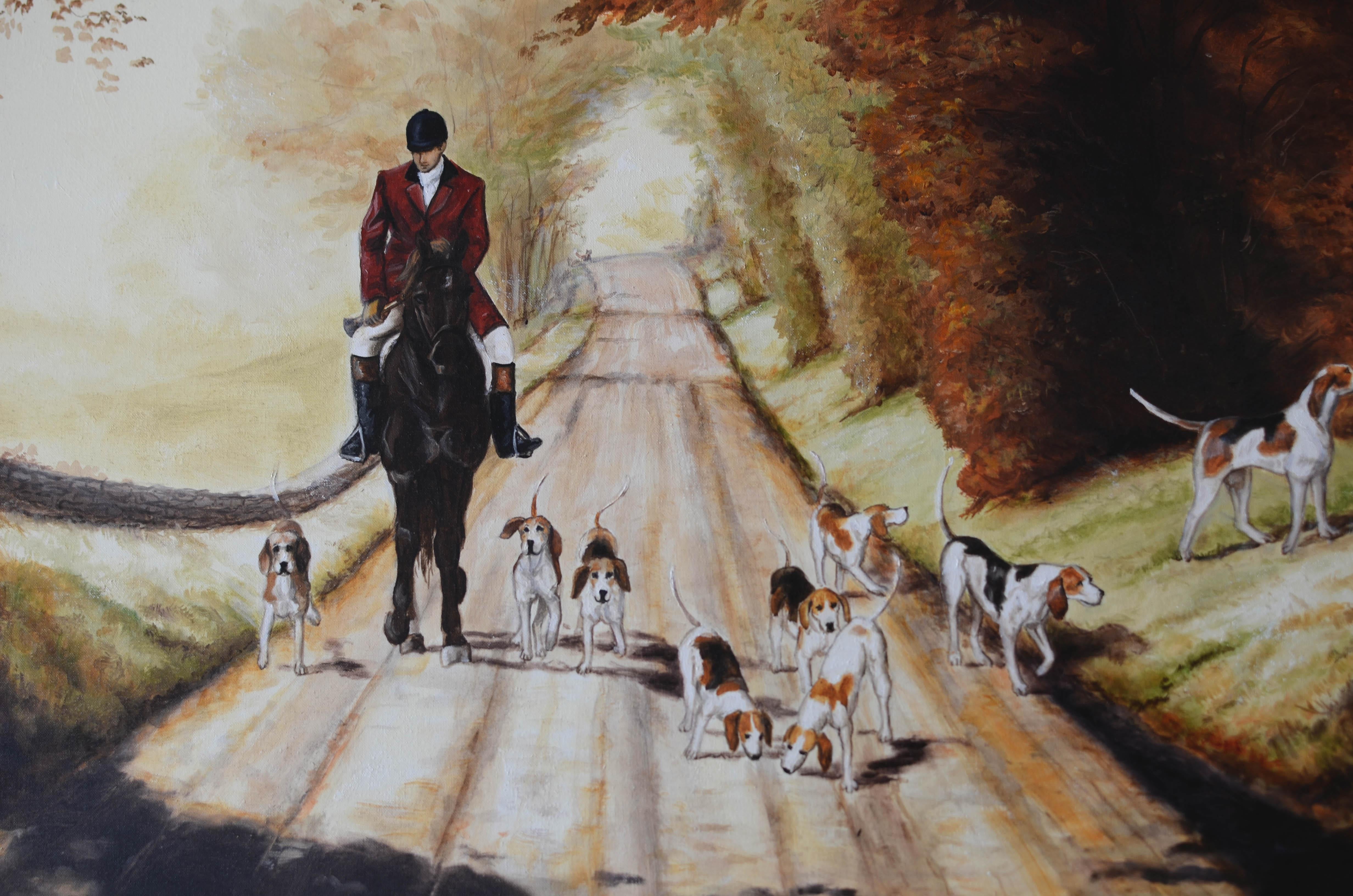 Sporting Art Original Equestrian Fox Hunting and Hounds oil painting by Sue Kelleher For Sale