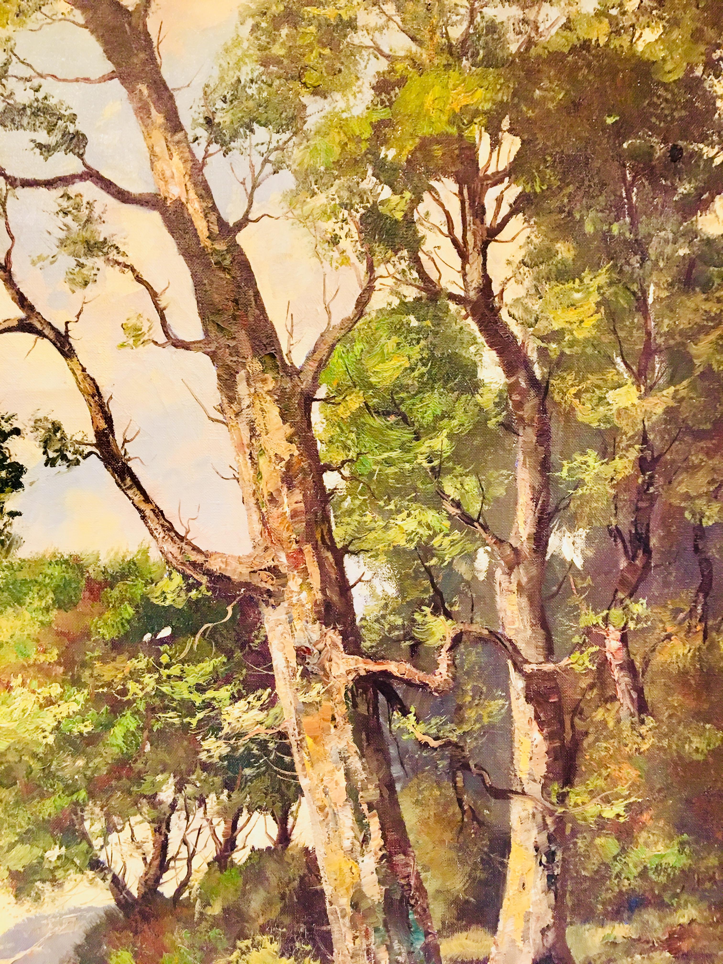 Americano Quadro originale di Ernest Lawson Plein Air New York raffigurante un paesaggio Wood in vendita