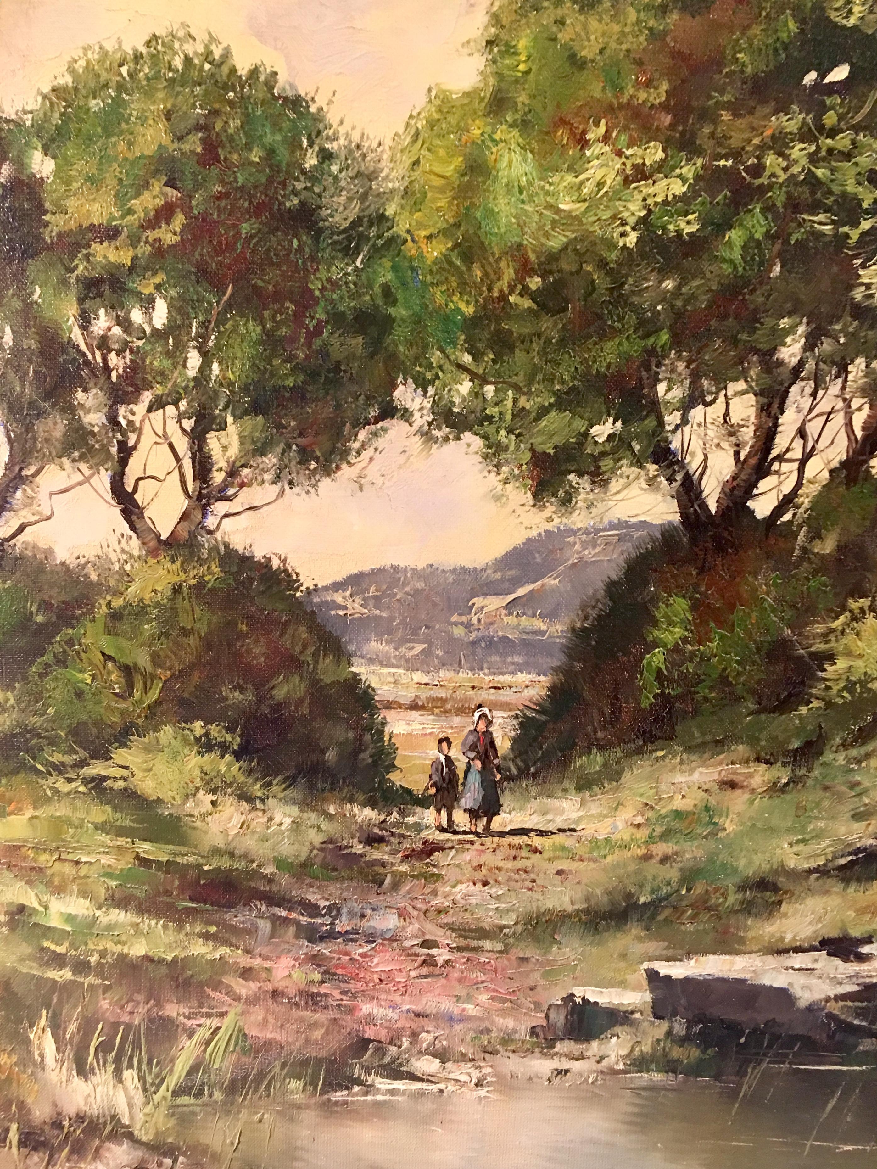 Dipinto a mano Quadro originale di Ernest Lawson Plein Air New York raffigurante un paesaggio Wood in vendita