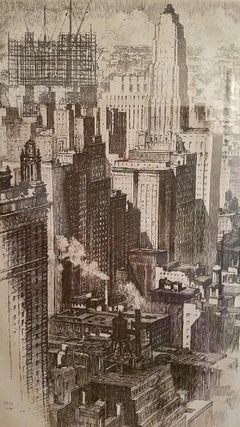 Original Etching by AC Webb of Chicago Skyline in 1930