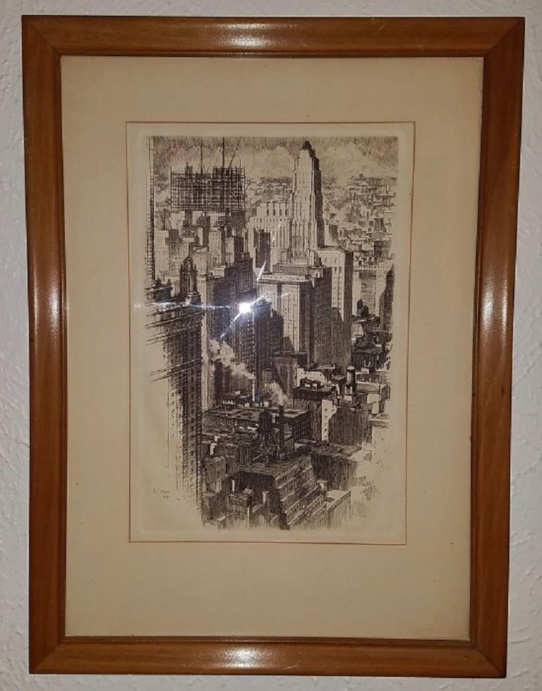 Art Deco Original Etching by AC Webb of Chicago Skyline in 1930 For Sale