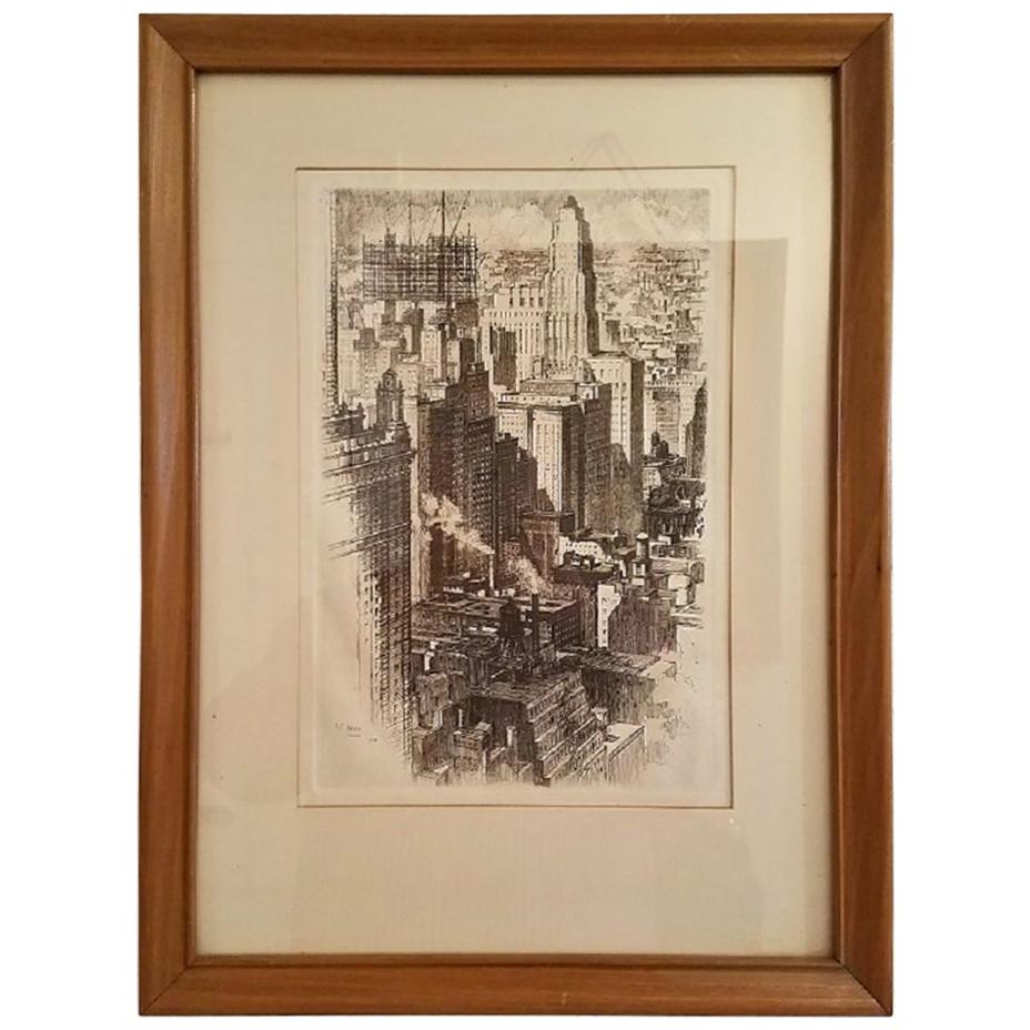 Original Etching by AC Webb of Chicago Skyline in 1930 For Sale