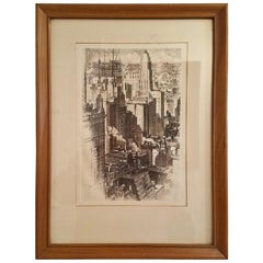 Used Original Etching by AC Webb of Chicago Skyline in 1930