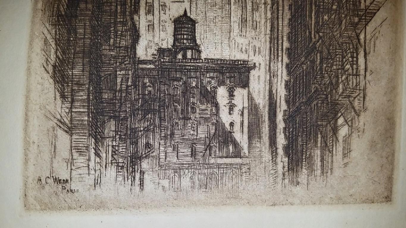 20th Century Original Etching by AC Webb Paris of Mather Tower Chicago For Sale