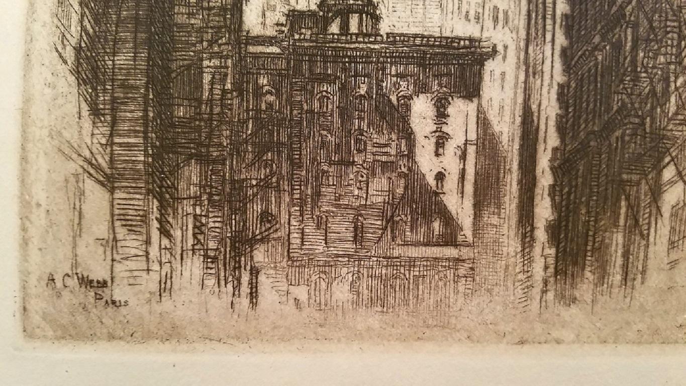 Original Etching by AC Webb Paris of Mather Tower Chicago For Sale 2