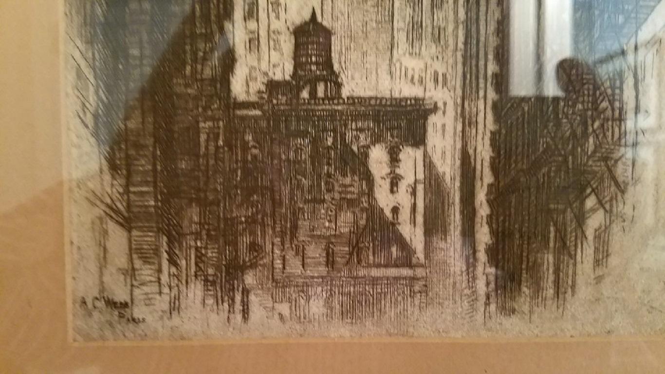 Original Etching by AC Webb Paris of Mather Tower Chicago For Sale 3