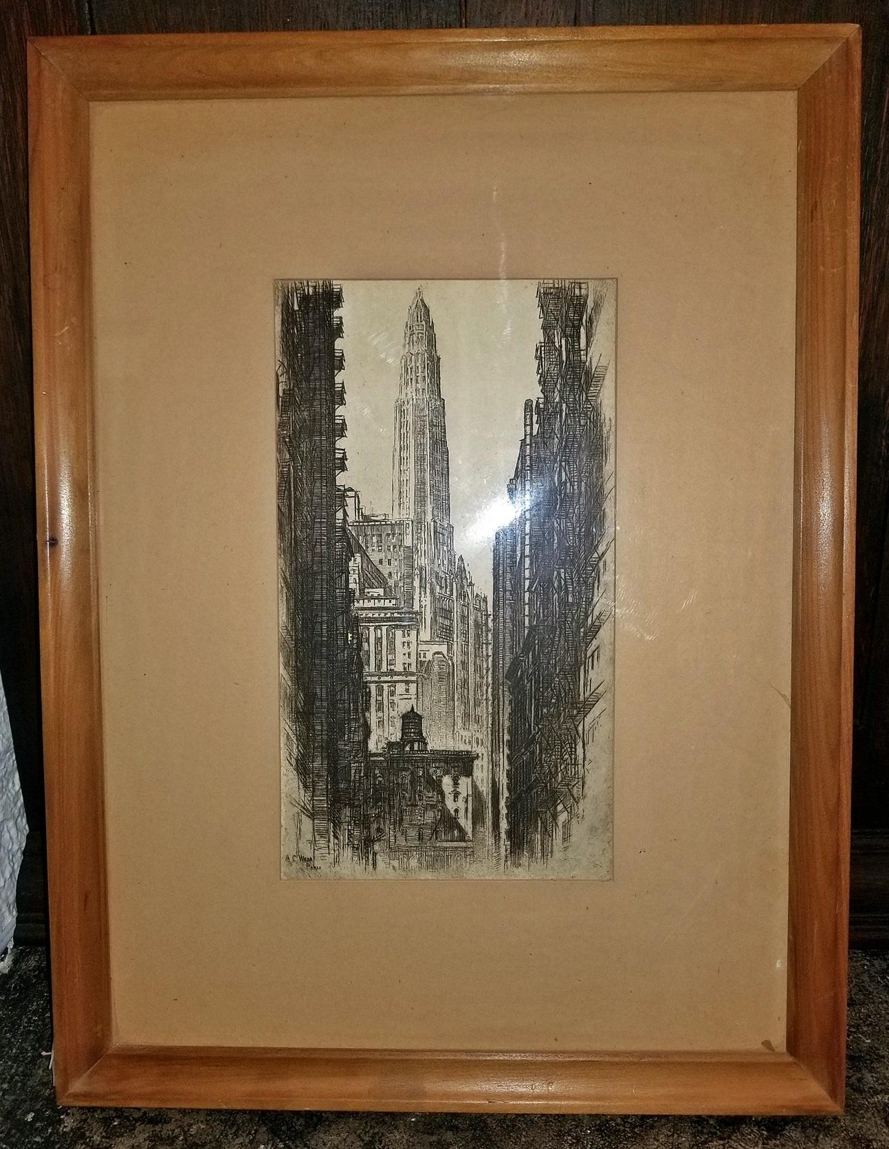 Gravure originale d'A.C. Webb Paris, de Mather Tower Chicago en vente 8